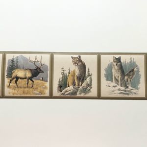 Seabrook Designs Wallpaper Border Cabin Lodge Moose Wolf Couger SEALED HB722B